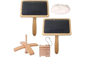 CIMSFCOR Holzkarierpinsel mit Holzspindel, Wollkarder, Nadelfilzreiniger, Kamm für Teppichnadelfilzprojekte, Mischen und Kardieren, 2 Stück (XL)