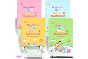funvce 4 Stück Deutsch Magisches Heft 26x18cm übungsheft mit Stift, Wiederverwendbares Handschrift Kalligraphie Schreiblernheft für Kinder, Schreiben Lernen Zahlen,Mathematik,Zeichnung,Buchstaben