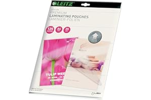 Leitz 74820000 Pochettes de plastification, Matériau Épais de 125 Microns (Transparent, Brillant, A4) - Pack de 25, 2 x 125 Micron