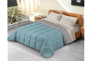 BANZAII TEXTILE INNOVATOR ONLINE Banzaii Trapunta Invernale in Ecopiuma Double Face Super Soft Due Piazze Matrimoniale 260x260 cm Acquamarina/Grigio