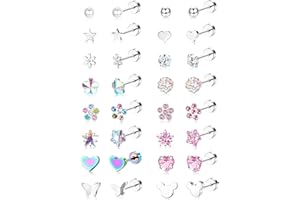 YADOCA 16 Pares Pendientes para Niñas Niños Pendientes Hipoalergénicos de Acero Inoxidable 316L Pendientes con Espalda Plana con Rosca Regalo de Joyería Mujer Multicolor Rosa