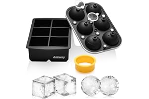 Ankway Bacs à Glaçons Lot de 2, Ensemble de Moules à Glaçons en Silicone, Machine à Glaçons Sphérique avec Couvercle pour Congélateur, Whisky, Cocktail, Démoulage Facile et Réutilisable, sans BPA