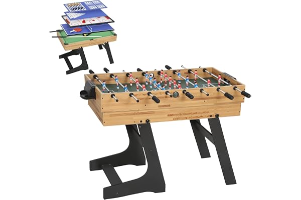 SPORTNOW Table multijeux 13 en 1 Pliable, Table de Jeu Baby-Foot, Billard, ping-Pong, Hockey, échecs, Dames, Backgammon, Bowling, etc. pour Adolescents et Adultes, 120 x 106 x 82 cm, Noyer Clair