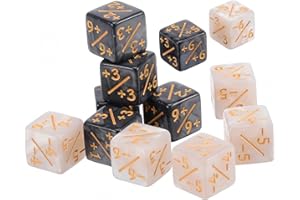 KURKIP 12 PCS Dice Counters Token Dice D6 Dice Cube Loyalty Counter Dice Compatible, Marbled Plus and Minus Arithmetic Dice with MTG, CCG, Card Gaming Accessory, 2 Styles
