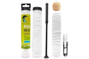JETOP 5M PVA Mesh Kit with Scissors 18mm Wide, PVA Mesh Carp Fishing Refill Fast Melt Bag Accessories with Funnel & Plunger System Bags Water Soluble for Boilie Bait Precise Feeding
