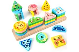 MIIEPLS Jouets Puzzle en Bois Montessori 1 2 3 Ans, Jouet Empilable en Bois pour Tout-Petits, Jouets Puzzle à Empiler et de Développement en Bois pour Enfants 1 an
