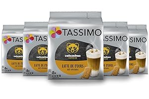 Tassimo Café Dosettes - 40 boissons Columbus Latte de l'Ours goût Speculoos (lot de 5 x 8 boissons)