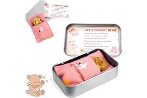 Vibbang Pocket Bear in Tin Box, Pocket Hug Plush Toys, Stuffed Animad Bear Doll, Little Brown Bear, Good Luck Gifts, First Day at School Gift, Inspirational Positive Ornaments Gift for Kids Friend