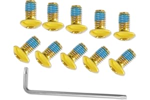 LEONTOOL Lot de 12 boulons de frein à disque de vélo M5 x 10 mm - Vis de rotor dorées avec 1 clé Torx T25 L pour vélo de route, VTT, jaune et bleu