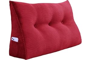 ‎RUCENER Rucener Bed Wedge Pillow, Headboard, Triangular Reading Pillow, Large Bolster, Backrest, Removable Support for Washing, Suitable for Sofa and Bed Red 100cm