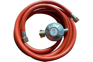 Teamson Home DE regulator gazu propanowego i wąż do palenisk gazowych, standardowy klips i pasuje do butli gazowej o wadze do 13 kg, z włącznikiem/wyłącznikiem