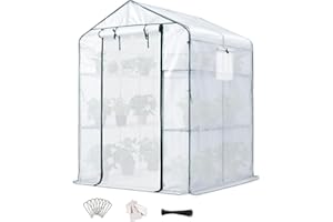 Quictent Foliengewächshaus143x143x195cm,Stabil Gewächshaus Winterfest Treibhaus mit Netztür und Fenster,3 Etagen mit 12 Ablageflächen,Tomatengewächshaus für Garten Balkon,Weiß