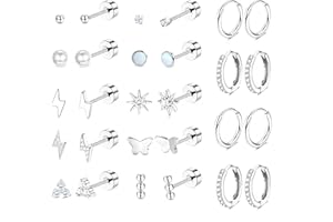 Morfetto 14Pares Pendientes Acero Inoxidable Mujer - Hipoalergenicos Piercing Tragus Helix Cartílago Juego De Aros Con Tachuelas Pequeños Dorados Oro Pendiente Plata