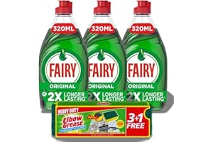 KRISHNA STORES LIMITED Fairy Liquid Original 320ml 3-Pack and Elbow Grease Sponge 4-Pack Bundle | Dish Washing Liquid | Washing Up Liquid Bulk | Fairy Liquid Washing Up Liquid Multipack
