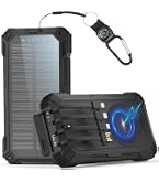 Power Bank Solare 56800mAh Con 4 Cavi Integrati, Ricarica Rapida PD30W E Wireless 15W, 6 Uscite, Torcia LED, Impermeabile Per Outdoor E Campeggio