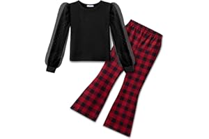 Arshiner Clothing Sets for Girls Corduroy Long-Sleeved Shirt with Flared Trousers Checked Leopard Autumn Sweatshirt with Leggings Winter Children's Outfits Tracksuit 4-11 Years