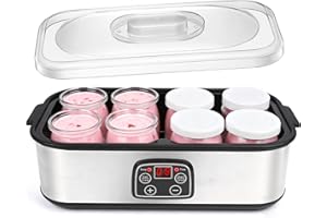 Dreamhigh®Yogurtiera Elettrica, Yogurtiera per Yogurt Greco, Fohere 8 Vasetti da 180 ml In Vetro, con LCD Display, Timer 48 Ore e Controllo Costante Della Temperatura, Ideale per Yogurt Fatti In Casa
