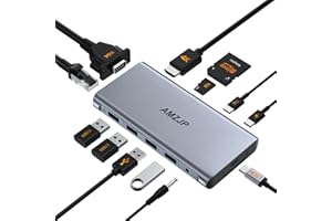AMZJP USB C Docking Station, 13 IN 1 USB C Hub mit HDMI 4K@60Hz, USB-C mit VGA, Ethernet/Audio/USB-C Daten, PD 100W&4 USB-A, USB C Multiport Adapter für MacBook/Dell/HP/Lenovo/Surface Laptop