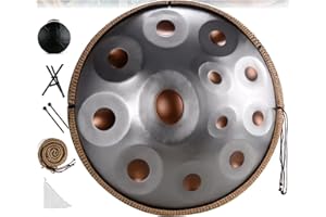 LXXBDDM 9/10/12 notes Handpan Drum Instrument,22 pouces in Handpan Drum In D Minor Percussion,Tambour à main en acier Avec Sac Soft Handpan,2 Maillets Handpan,Stand Handpan,Pour la guérison sonore,Méditation
