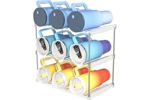 Irayin Stackable Water Bottle Organizer Holder - for Stanley & Others' Large Tumbler Organization - Plastic Bottle Holder Wine Rack for Kitchen Countertop Storage, Cupboard, Office, 3 Tier Hold 9