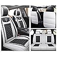 Car Seat Covers Full Set, Super Luxurious Heavy Duty Waterproof Leather Automotive Vehicle Cover for Cars SUV Pick-up Truck, Universal Non-Slip Seat Pink Car Accessories (BLACK WHITE)