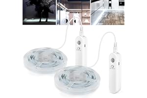 Enteenly Tira LED Sensor Movimiento, Luces Led con Pilas Recargable, IP54 Luz Nocturna Infantil Escaleras, Cocina, Armario, 2 unidades * 2m, Blanco Frío 6500K