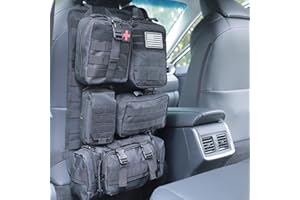 Jimikay Sac de rangement tactique pour dossier de siège de voiture avec 5 poches Molle amovibles - Sac de rangement universel pour la plupart des modèles de voiture (noir)