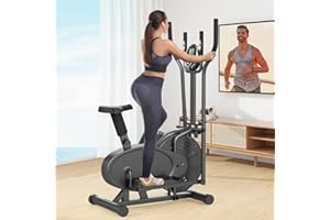 Cowmew Elliptical Cross Trainer, 2 in 1 Cross Trainer Exercise Bike with Adjustable Seat