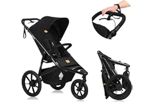 LIONELO AZURA Jogging-Kinderwagen von 6 Monaten bis 22 kg Dreirad-Jogging-Kinderwagen Verstellbare Rückenlehne in eine Liegeposition Große Lufträder Vollständige Stoßdämpfung XXL-Verdeck