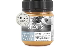Steens Manuka Honey - MGO 400+ - Pure & Raw 100% Certified UMF 13+ Manuka Honey - Bottled and Sealed in New Zealand - 225g