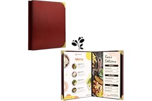 GLIMVILO Lot de 2 Porte-Menus A4 en Simili Cuir Rouge Bordeaux – 2 Pages 4 Vues – Protège-Menu Raffiné – Livre de Menus Élégant pour Restaurants, Cafés, Événements