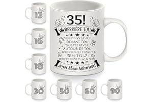 BOMMEX Cadeau 35e anniversaire Tasse pour 35 ans femmes hommes Tasse à café 35e anniversaire Derrière toi tous tes souvenirs pour maman papa Sœur Fille Petit ami Épouse Mari amis cadeau d'inspiration (35-a)