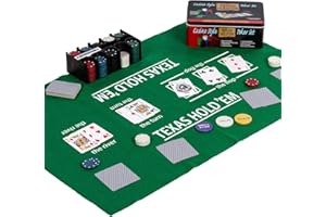 GAMES PLANET Set de poker en boîte métallique, 200 jetons de poker, 2 decks, bouton de dealer, small blind, big blind, tapis de jeu Texas Holdem