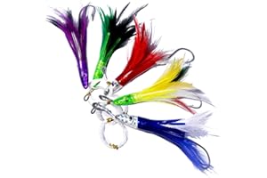 KUNSILANE Trolling Lures Feathers 5 Colors 6 Inch Fully Rigged Tuna Teasers Squid Lures,Bullet Head Offshore Saltwater Fishing Lures