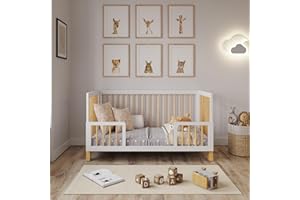 Love For Sleep ALEXANDER 4-in-1 Baby Cot Bed 140x70cm, Adjustable Mattress Base, Toddler and Day Bed, Converts into Sofa Bed, Wooden Barriers Included, Crib From Birth to 6 Years (White/Sunset Pine)