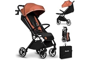 LIONELO Cloe Passeggino leggero e pieghevole per bambini da 0 fino a 22 kg, Schienale regolabile, Posizione nanna, Impermeabile, Cinture a 5 punti, Ruote XXL, Zanzariera, Portabicchieri (Marrone)