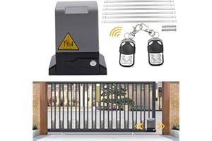 BURUIYOTEN Motor de accionamiento para puerta corredera, juego completo + 6 m de cremallera de 12 m/min eléctrico automático, abridor de puerta corredera, control remoto, mando a distancia, mando a distancia,