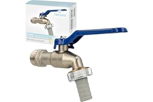tecuro Rubinetto con valvola erogatrice a sfera 1/2 pollice, attacco a parete, manico blu, in ottone nichelato.