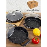 ProKitchen 6'lı Granit Tava Seti, Cam Kapaklı, D&ouml;k&uuml;m, Siyah, 18-20-22 cm