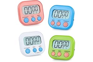 RUNEAY Magnetic Kitchen Timer Clock 4 PCS,Minute Cooking Timer,Digital Minute Countdown Timer,4 Color Magnetic Time Timer Alarm Clock for Kitchen Cooking Classroom Gym Study Teeth Cleaning Kids Children