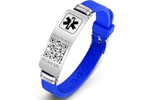 Theluckytag Medizinisches Armband mit QR-Code-Notfall-ID, aus Silikon, wasserdicht, passt bis 22,9 cm Handgelenk, Notfallinfo, mehr Platz, für Sport, Jungen/Mädchen/Damen/Herren