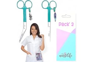 EWIG Nurse Life Pack 2 Tijeras Enfermeria Mayo y Pico Pato - Punta Roma | Ideal para Porta tijeras Enfermera en Apuros, Punta Redonda Profesional, Primeros Auxilios- I love it - Acero pulido. Verde