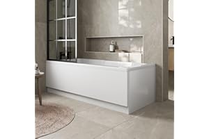 PLUMBWORLD Modern 1700mm Front Side Panel & 750mm End Acrylic Bath Panel Panels for Bathroom Baths Soaking Tubs, Easy to Cut, White Gloss