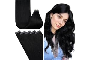 Fshine Estensioni Biadesivo Veri Capelli 50CM 20Pcs 50g Adesive Invisibili Capelli Umani Extension Naturale Neri Capelli Lisci Extensions Tape in Human Hair Extensions Remy #1B