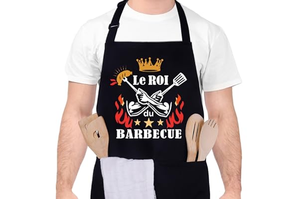 Halinuia Tablier Barbecue Homme, Tablier de Cuisine pour Homme, Réglable Étanche Noir Tablier BBQ personnalisé pour Barbecue Fête, Fête des Pères, Anniversaire, Noël