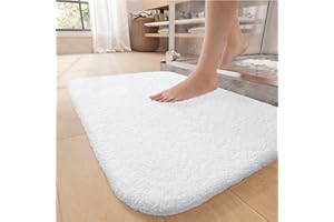 COLOR&GEOMETRY Color G Bath Mat 50 x 80 Cm, Bathroom Mat Absorbent, Non Slip, Soft, Fluffy, Microfiber, Machine Washable Bath Mat, Thick Bath Rug Shower Bath Mat Bathroom Rug for Bathroom, Tub (White)