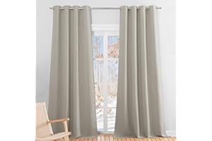 PONY DANCE Natural Thermal Insulated Curtains for Bedroom - Eyelet Energy Saving & Sunlight Blocking Curtains, Window Treatment Privacy Protection for Home Decor, 46 x 90 Inch, 2 Panels