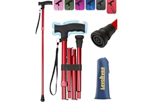 LEYCHVES Walking Stick for Women, Adjustable Folding Walking Sticks for 5.2FT-6.1FT Ladies, 5-Section Different Size Collapsible Cane for Elderly