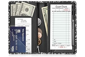 Fintie Server Book Organizer with Zipper Pocket, PU Leather Restaurant Guest Check Presenters Card Holder for Waitress, Waiter, Bartender (Composition Book)