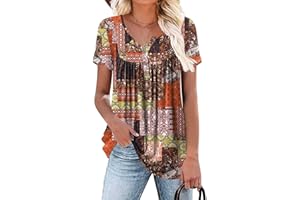 Aodemo Womens Summer Casual Tops Henley Short Sleeve Shirts Loose Fit Tunic Ladies Flowy Blouse